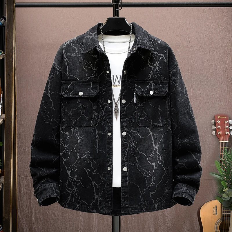 

Retro American Casual Denim Jacket Men's Spring Autumn New Fashion Loose Cool High-End Feeling Breathable Long Sleeve Shirt