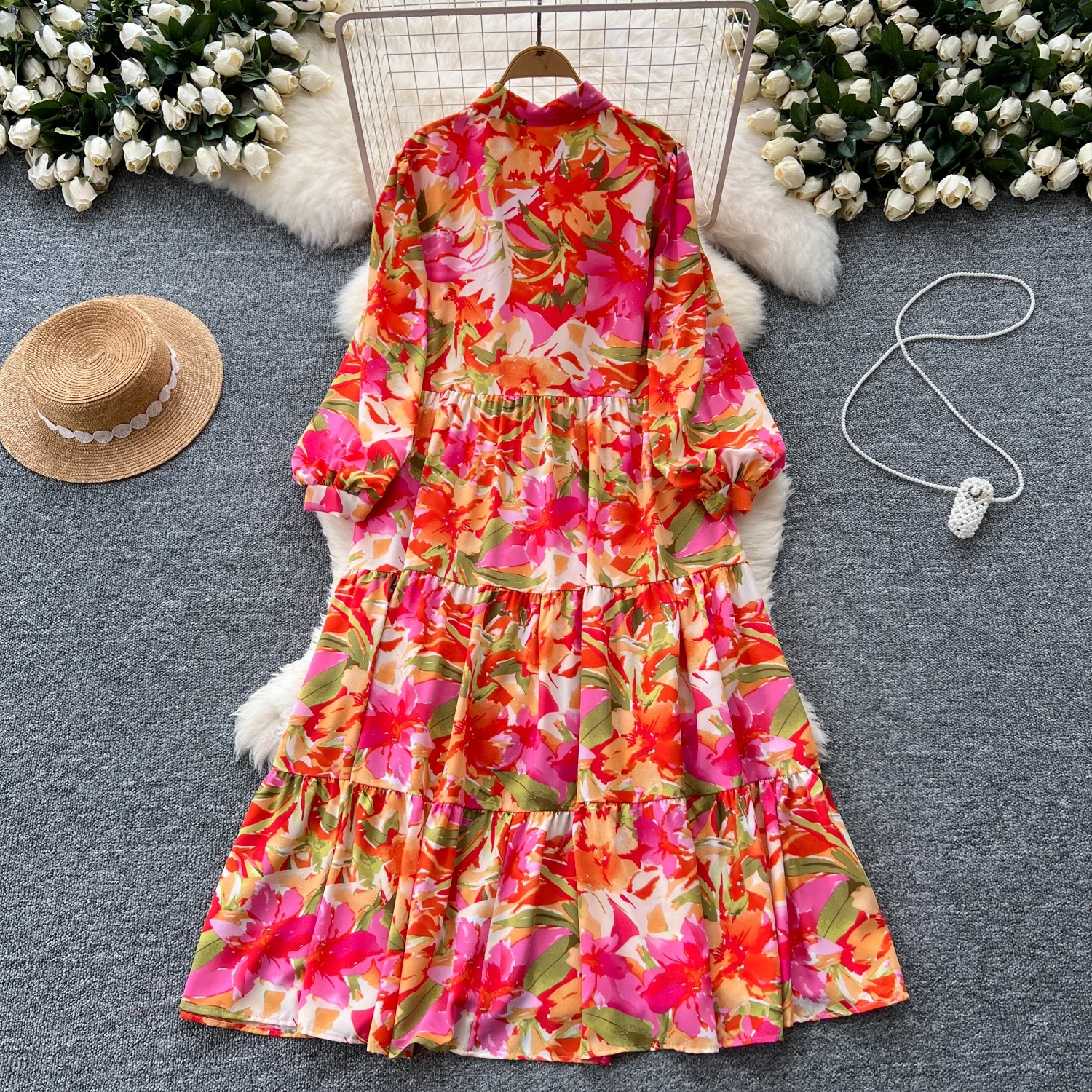 فستان نسائي كلاسيكي بأكمام طويلة بصدر واحد ، ياقة أنيقة مطوية لأسفل ، أنيقة ، ملابس مسائية ، شارع عالي ، خريف ، شتاء