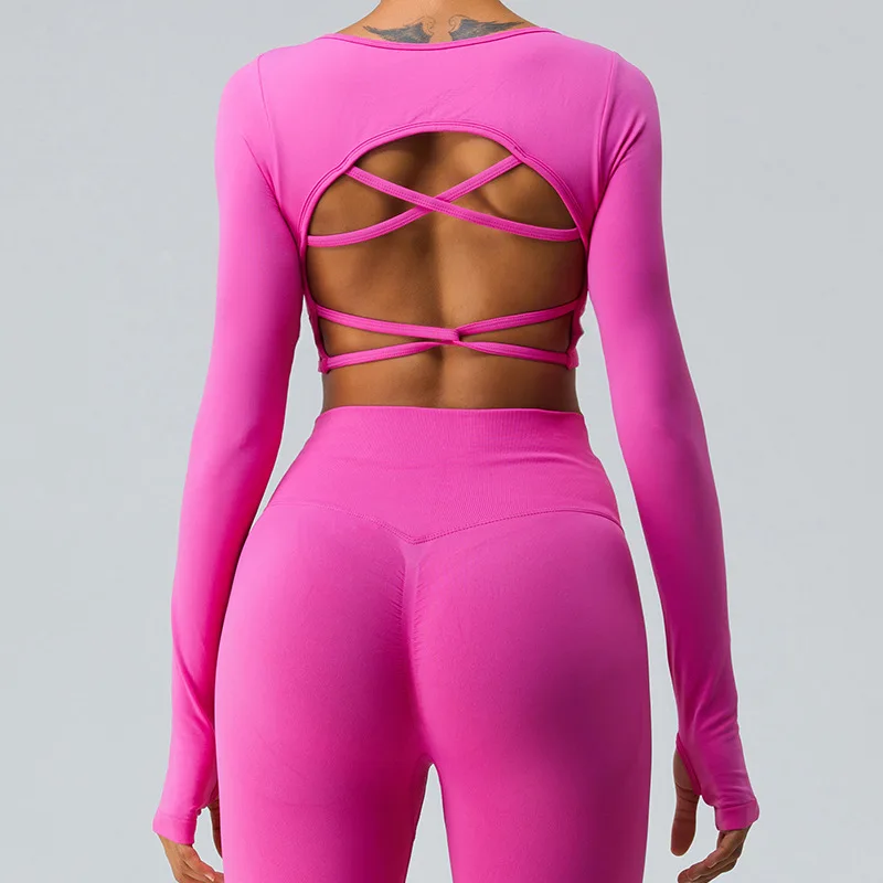 Sports Shirts With Criss Cross Back Fitness High Elasticity Yoga Clothing Sport Crop Tops Gym Top Women