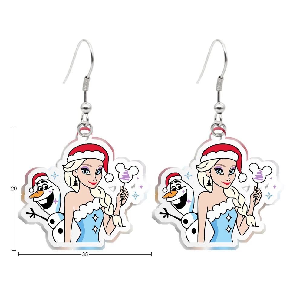 Christmas Disney Princess Women Girls Cute Jewelry Transparent Acrylic Colorful Hanging Pendants Earring Hook Xmas Special Gifts