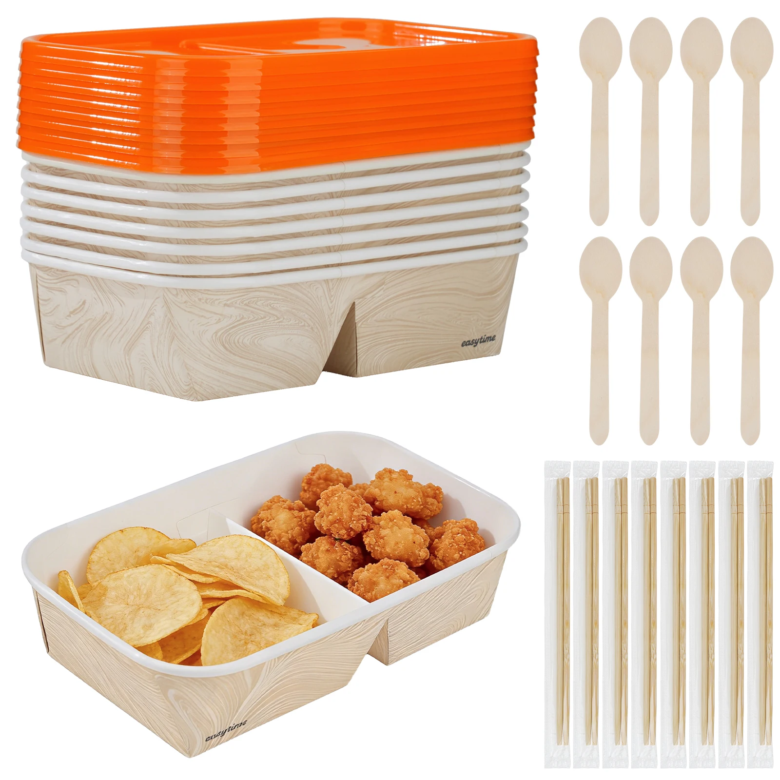Wood Grain Bento-Boxen 2 Fächer mit Besteck & Deckel