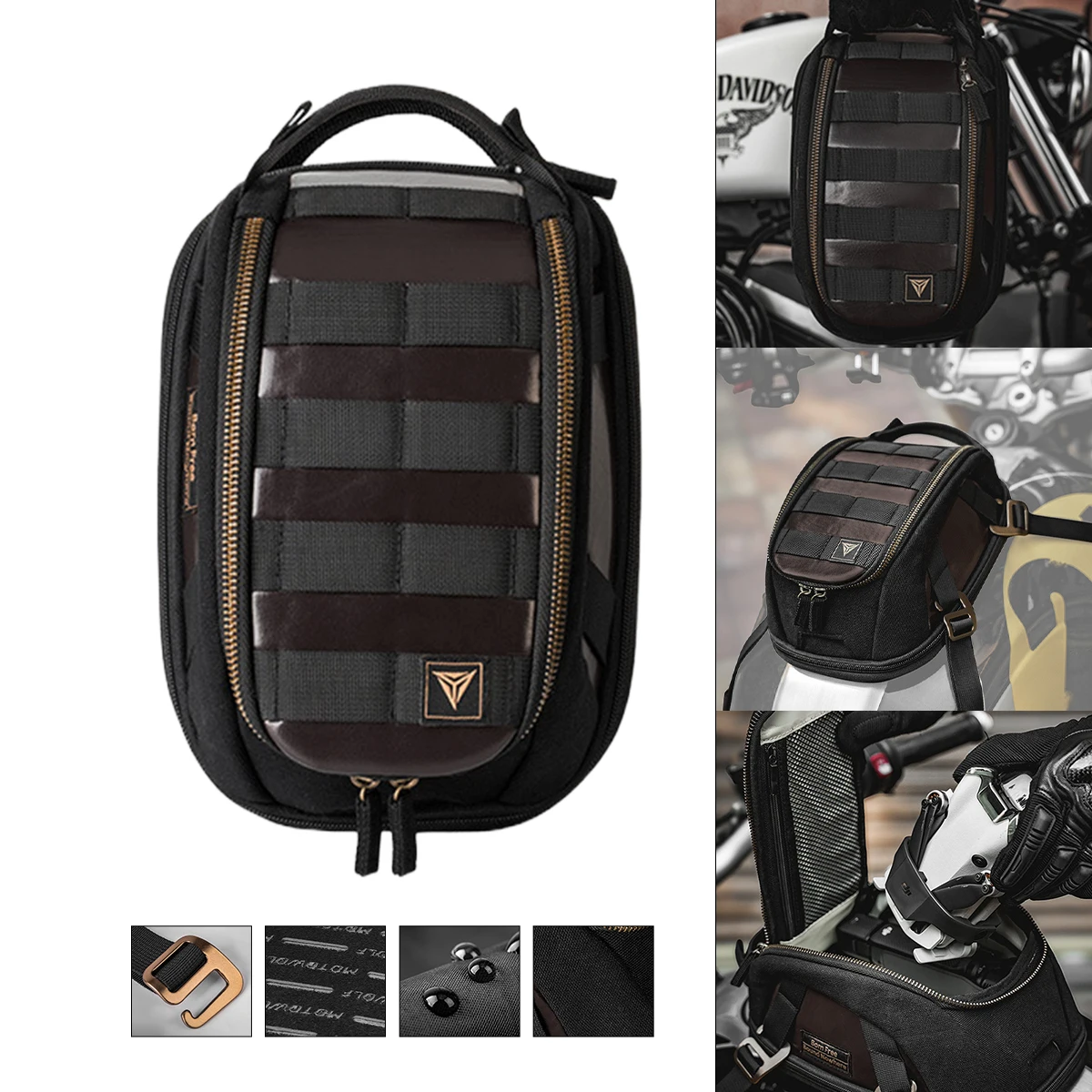 Motorcycle Magnetic Tank Bag Tool Bag For BMW Harley Honda Yamaha Universal Expandable Retro Leather Travel Tank Bag