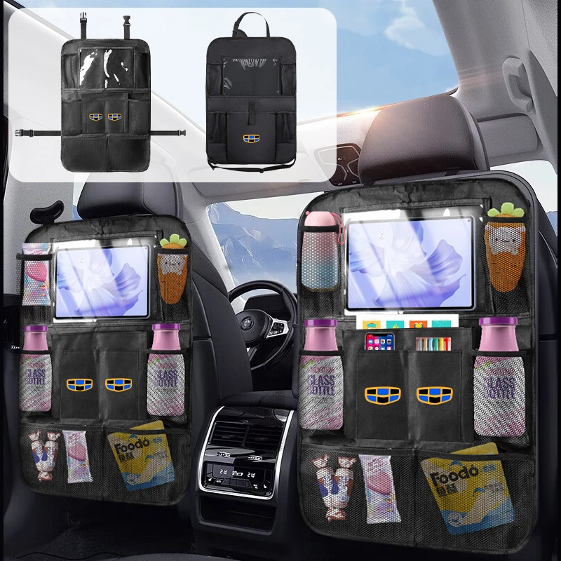 Car Seatback Storage Bag Oxford Cloth Back Anti-Kick Mat Accessories For Geely Atlas SUV Boyue Borui Coolray Emgrand NL3 EX7 X7