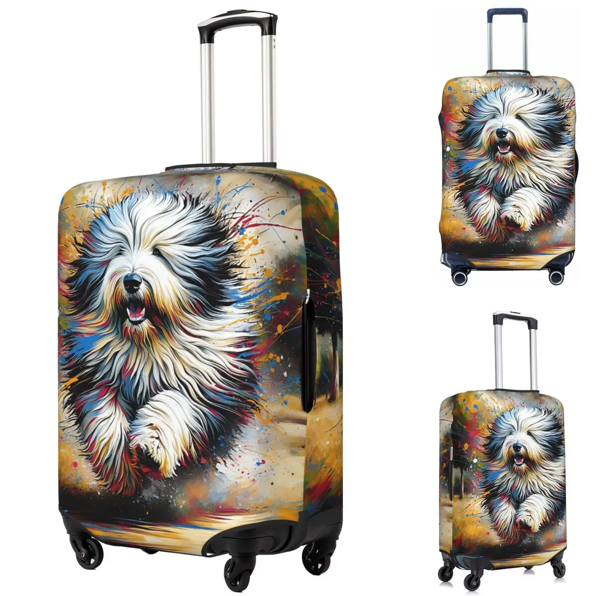 

Old English Sheepdog Dog Portrait Acrylic Pet Portrait Suitcase Cover Protection Elastic Trip Luggage Protector Covers