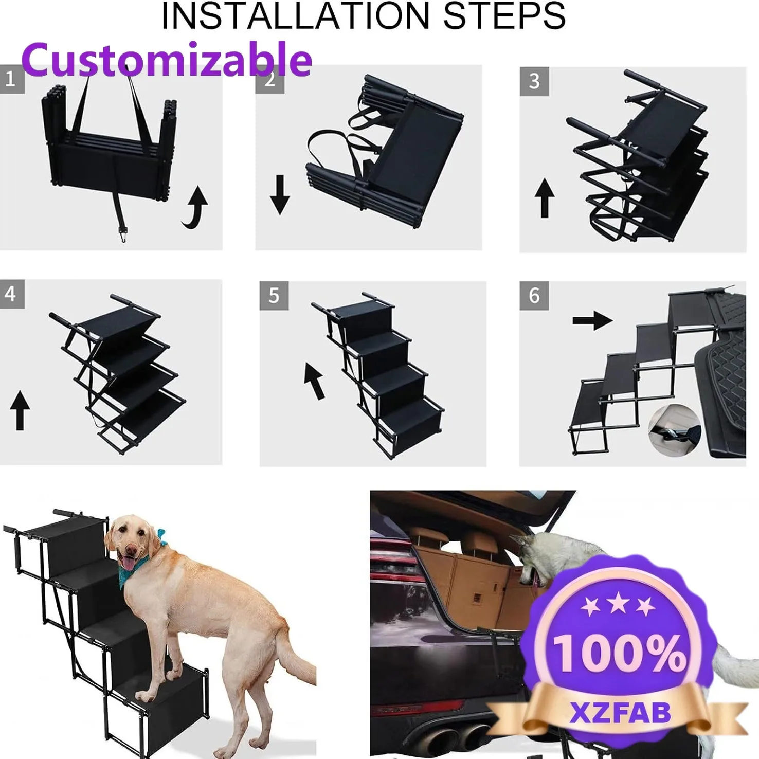 Factory Direct 2026 Dog Stairs Dog Steps for Cars Pet Folding Foldable Dog Ramp Pet Camping Stairs