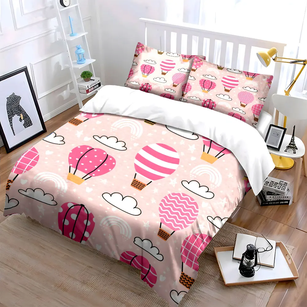 Pink Hot Air Balloon Pattern Printed Duvet Cover Set1 Duvet Cover+2 PillowcaseMulti Size Bedroom Bedding Decor Luxury gifts