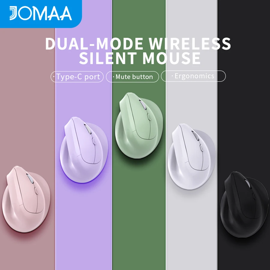 Mouse vertical sem fio ergonômico bluetooth5.0 e 2.4g com botão silencioso, mouse óptico recarregável de 1600dpi para pc/laptop/desktop