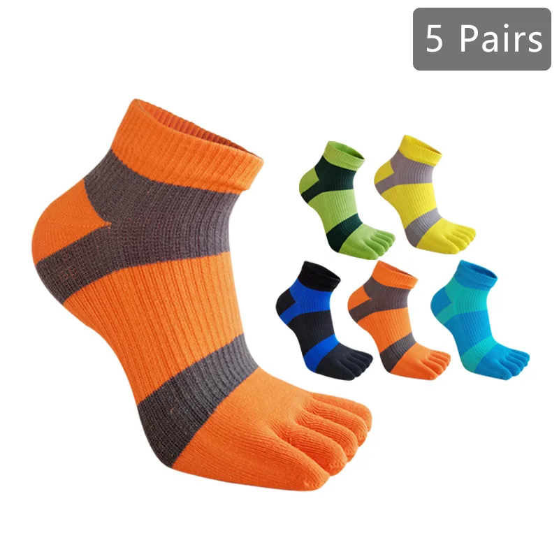 

1/5 Pairs Boat Toe Socks Man Boy Sport Cotton Compression Striped Mesh Breathable Sweat-Absorbing Fitness Hiking 5 Finger Socks