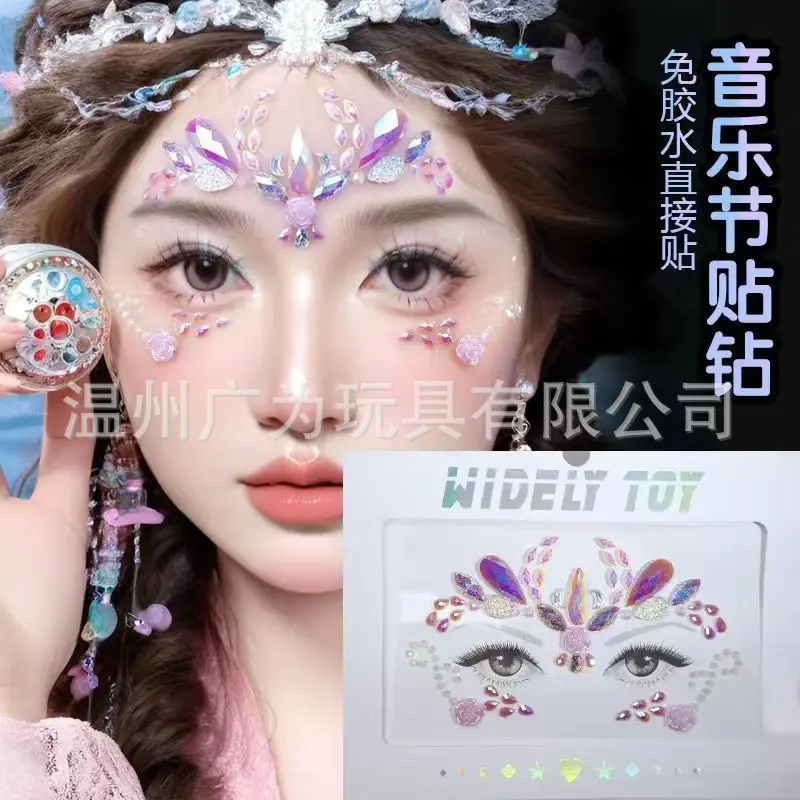 Face Rhinestone Stickers Self Adhesive Crystal Gems Forehead Tattoo for Masquerade Party Stage Makeup Decor