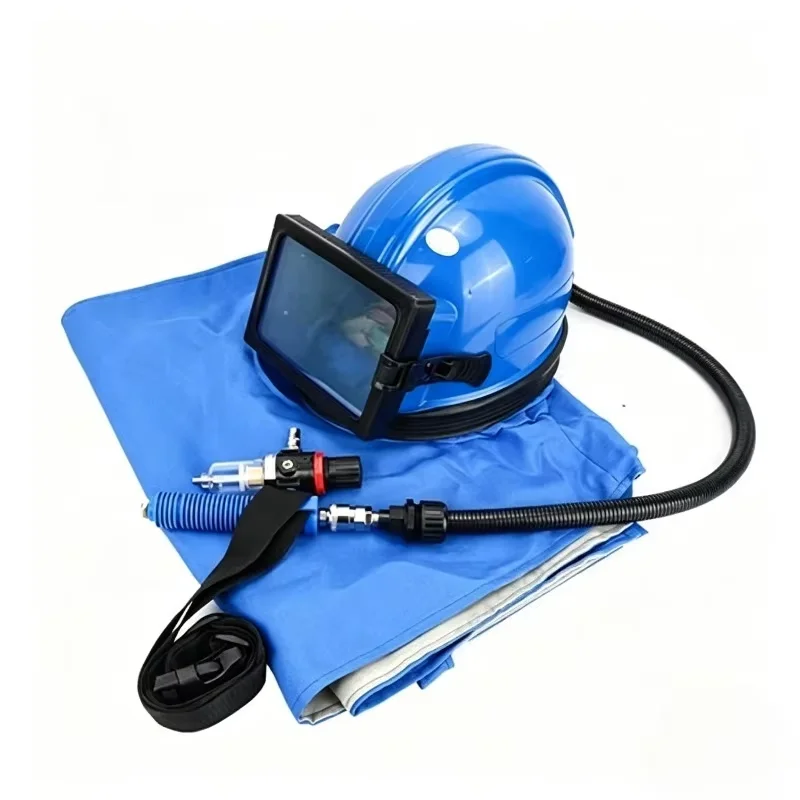 Air-conditioned oxygen sandblasting helmet Flat glass lens sandblasting cap One-piece split sandblasting protective clothing