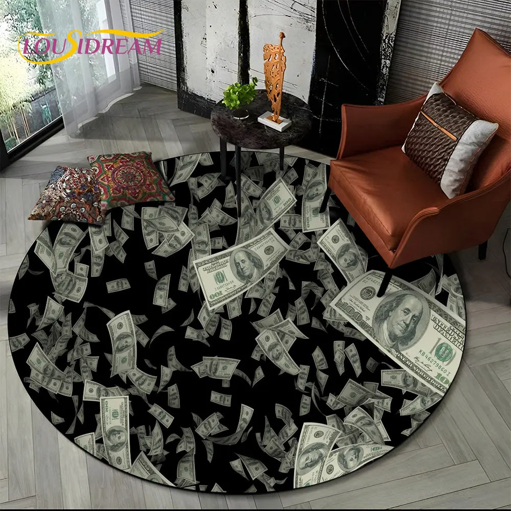 

3D Illusion Dollar Euro Money Pattern Round Area Rug,Carpet for Living Room Bedroom Sofa Playroom Decor,kids Non-slip Floor Mat