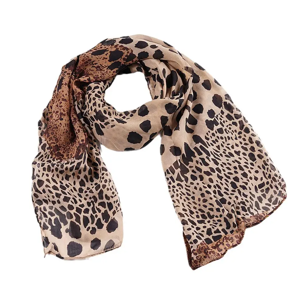 Chiffon Scarf Fashion Leopard Print Scarf Women Scarves Long Soft Wrap Lady Scarf Silk Chiffon Scarves Shawls Muslim Hijab Scarf