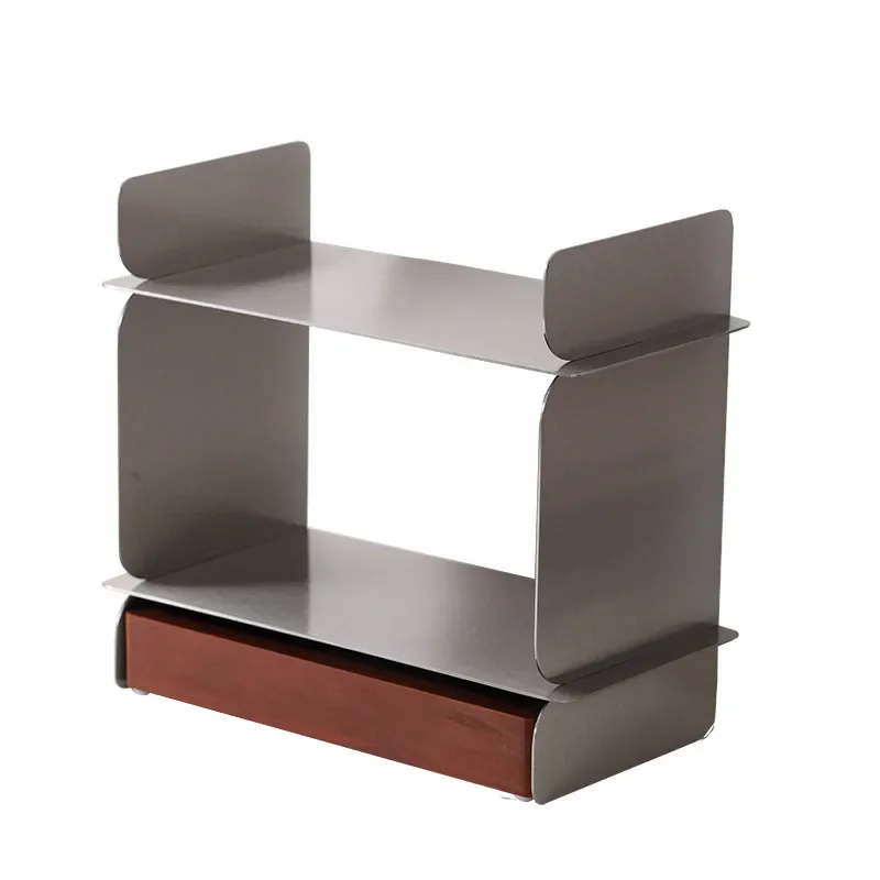 Stainless steel double-layer coffee cup storage rack, skin care products, aromatherapy, walnut, drawer storage box