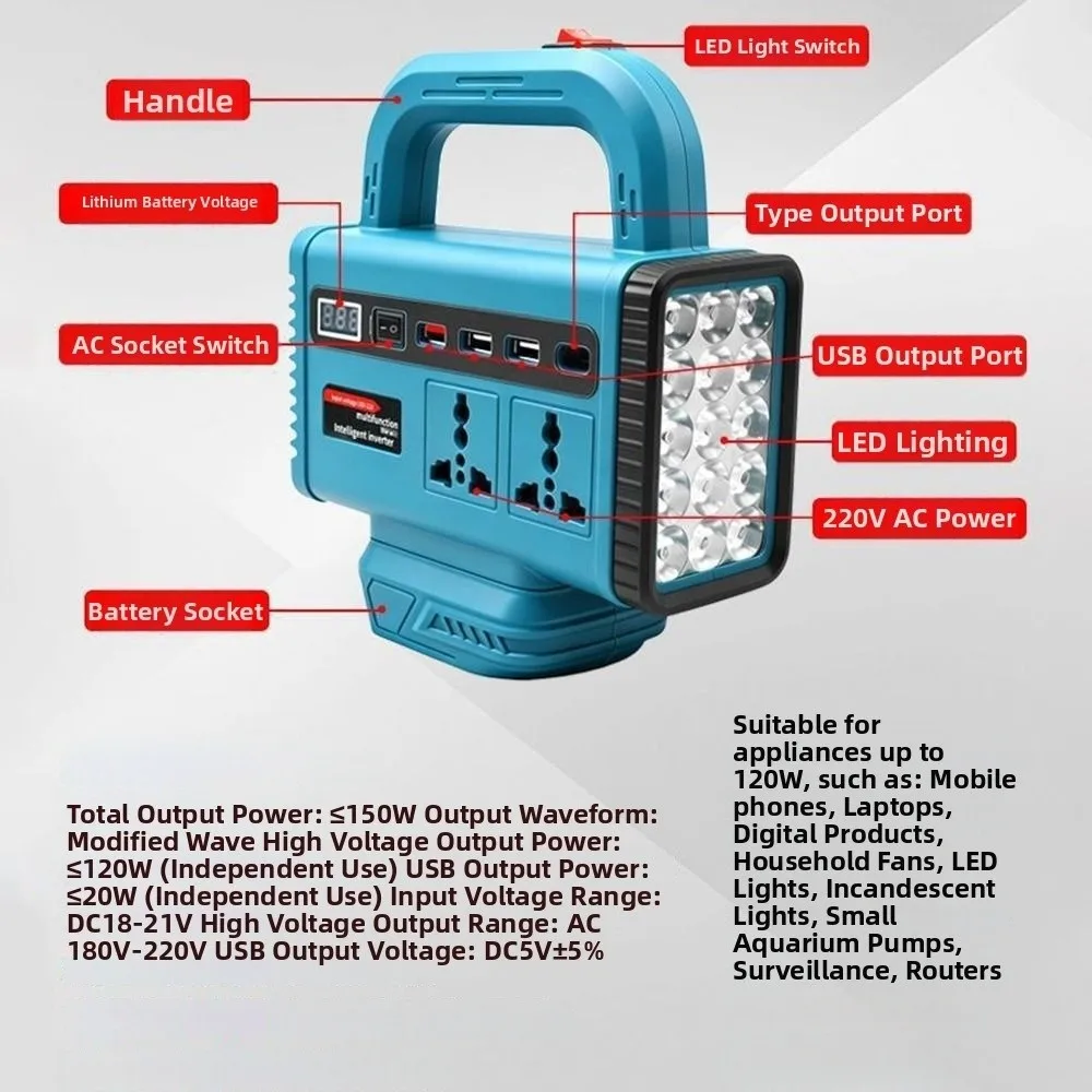 DC 21V To AC 180V-220V Battery Power Inverter for Makita 18V Battery AC Power Outlet Battery Inverter Adapter