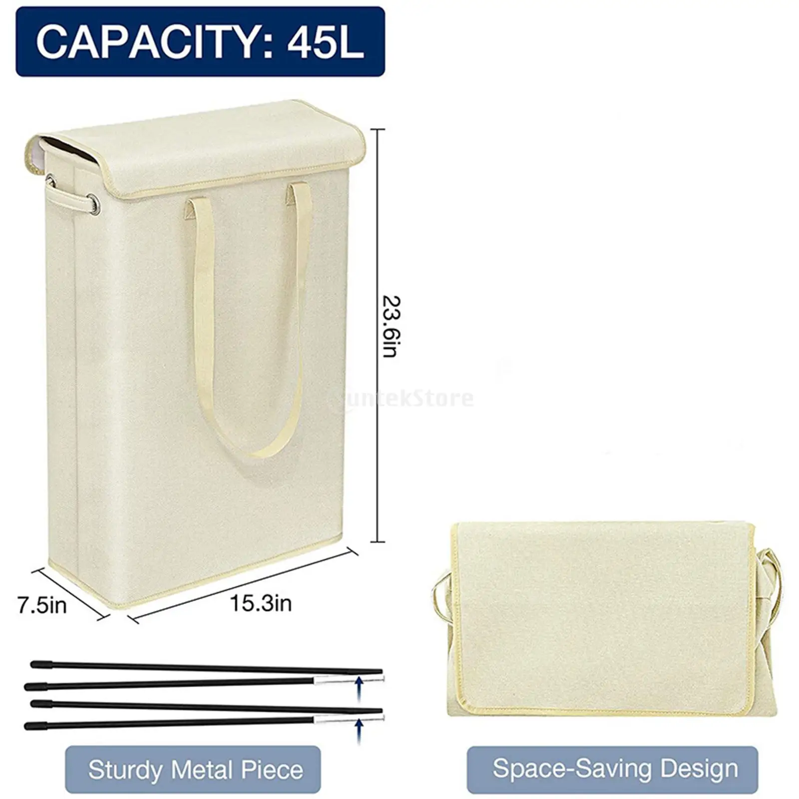 45L Folding Dirty Laundry Basket Washing Clothes Storage for Bathroom Closet Washing Clothes Hamper Bin Bag with Removable Lid