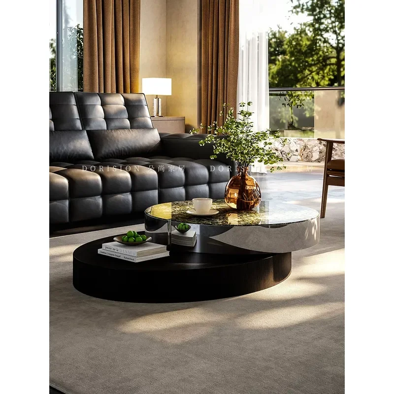 Italian Minimalist Marble Coffee Table Modern Light Luxury Living Room Furniture High End Special Shaped Rotatable Center
