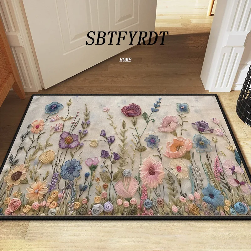 VIKAMA Floral Illustration Carpet Home Decoration, Door Floor Mat, Bathroom Anti-slip Mat, Soft, Comfortable and Dirt-resistant