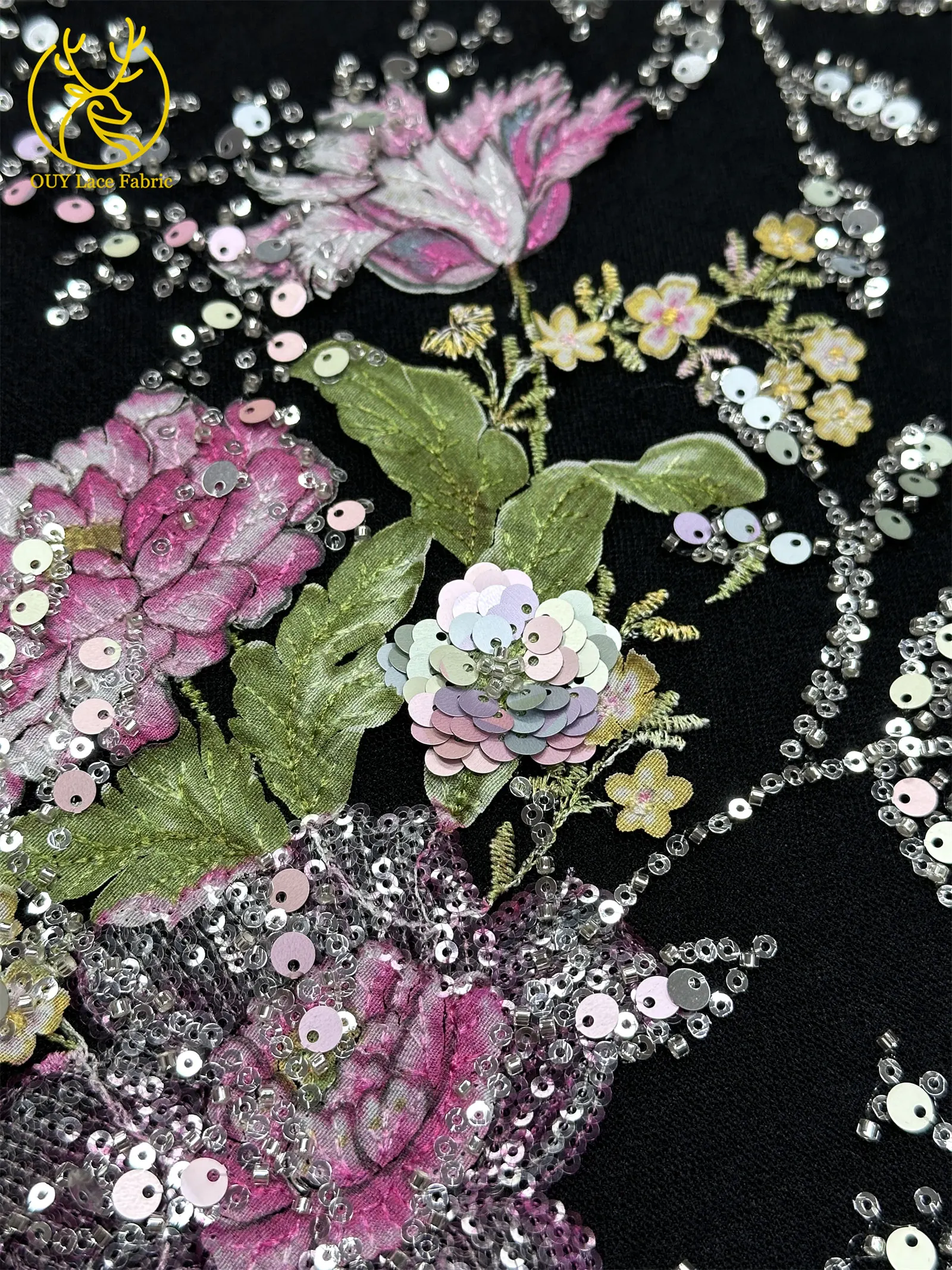 Elegante DIY handgemachte Stickerei-Blumenspitze, afrikanische Perlen-Spitze, französische Pailletten-Tüllspitze für Hochzeitskleid-Design – Detail 11