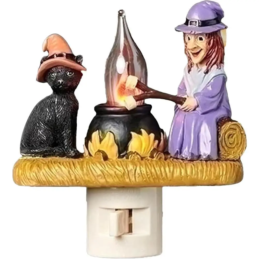 2024 Halloween Ghost Hexe Lagerfeuer Licht Nachtlicht Ghost Sockel kleine Nacht lampe Ornamente Halloween Dekoration für Wohnkultur