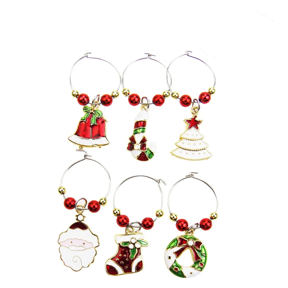 

6pcs Wine Charms Set Premium Alloy Colorfast Drink Markers For Christmas Christmas Wine Glass Charms Birthday Party Favors Gifts