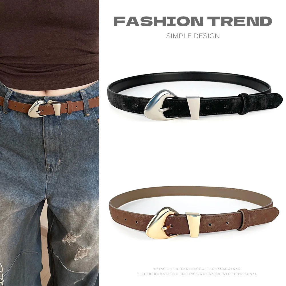 Versatile pin-buckle genuine leather belt for women, ideal for decorating dresses and jeans, made of frosted cowhide