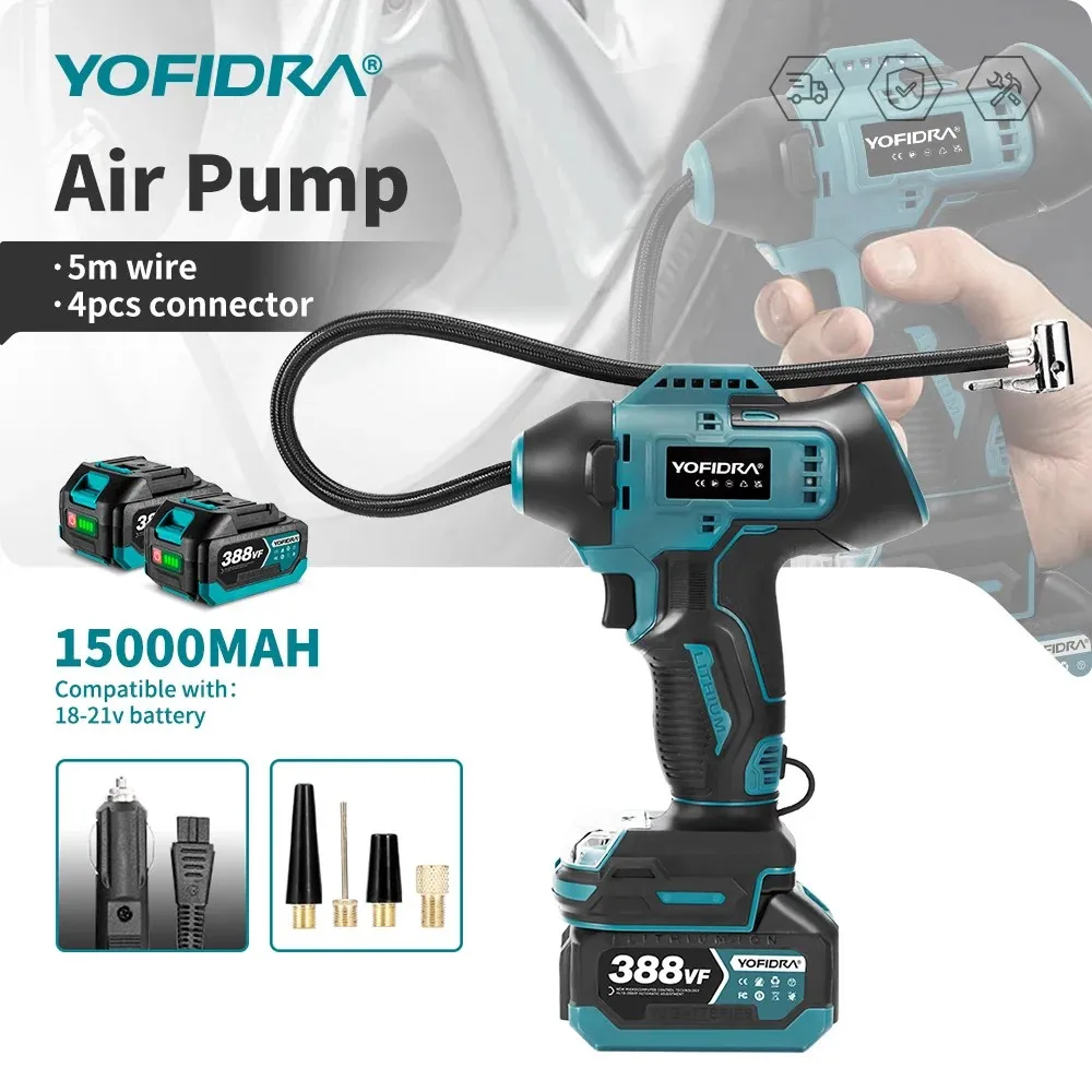 Bomba de aire eléctrica, inflador de neumáticos, pantalla Digital de alta presión, herramienta de compresor de aire multifunción para coche, Pin de batería Makita de 18V