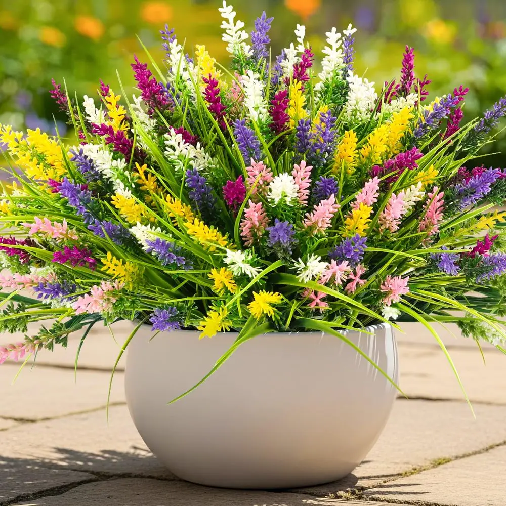 

10 пучков искусственных растений для улицы: имитация травы с цветами, искусственная зелень для горшков, сада, веранды, пасхального декора, окон