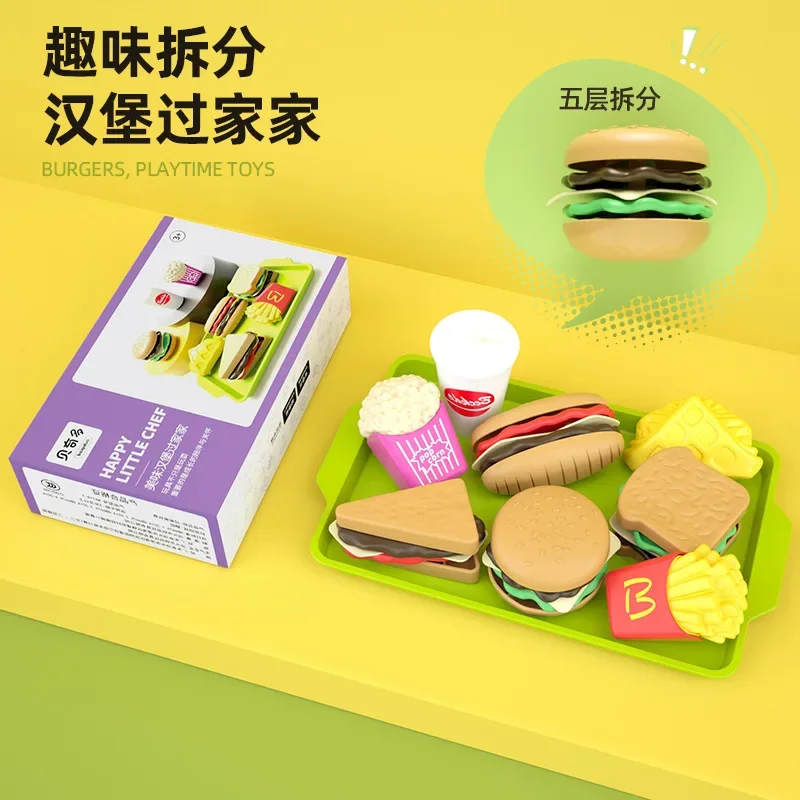 Simulación de hamburguesa, pan, helado, casa de juegos para niños, juguetes, comida china y occidental, vajilla de cocina, juego de rompecabezas y cubiertos