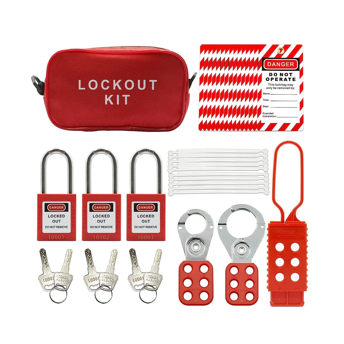 

Lockout Tagout Kit -Lockout Tagout Tag, Nylon Tie, Nylon Storage Bag, RedSafety Padlock, Lockout Tagout Locks (Red Kit)