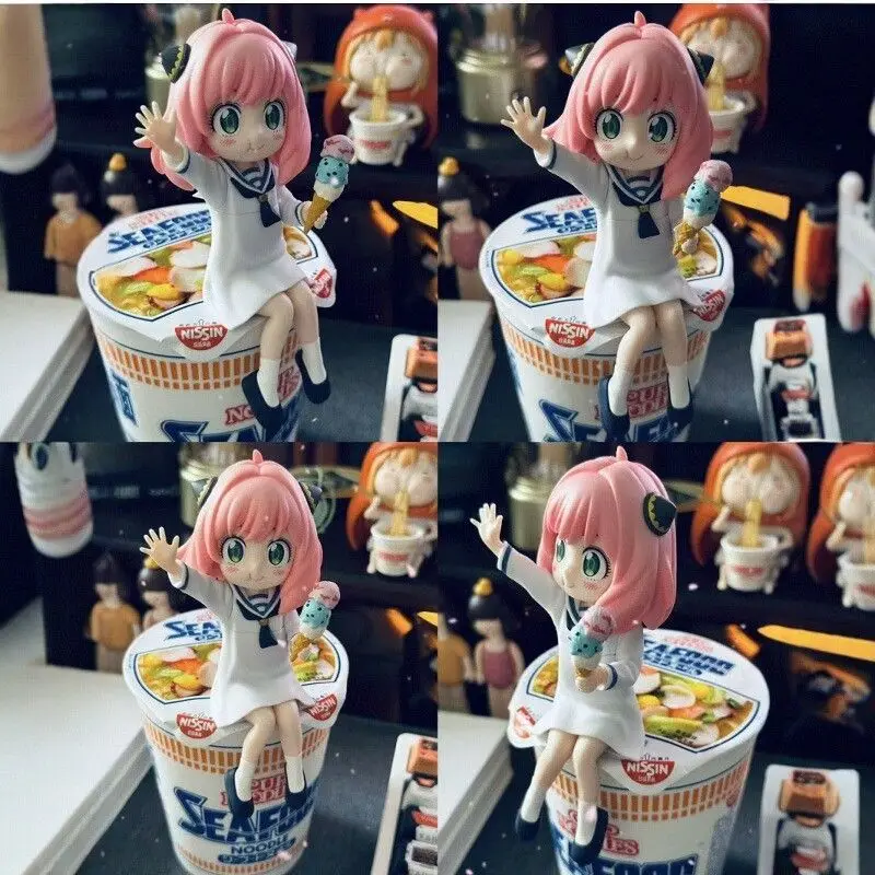 12CM Spy Family Anya Forger for Pressed Noodle Figure Anime Peripheral Model Cute Table Ornament Holiday Gift Statue Collection
