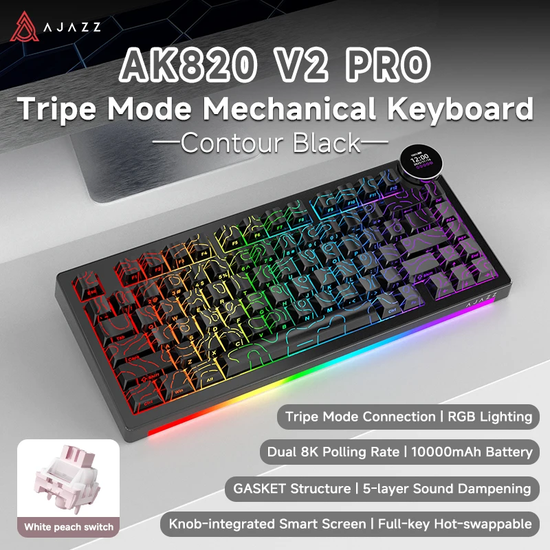 AJAZZ AK820 V2 PRO Triple Mode Scherm Mechanisch Toetsenbord Dubbele 8K RGB Aangepast Toetsenbord