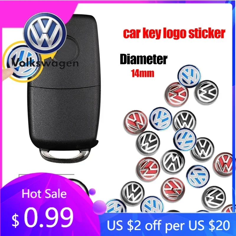 

For VW Volkswagen Jetta MK5 Golf 14MM Car Remote Key Sticker Aluminum Emblem Decoration Decal For Volkswagen VW Caddy CC Touareg