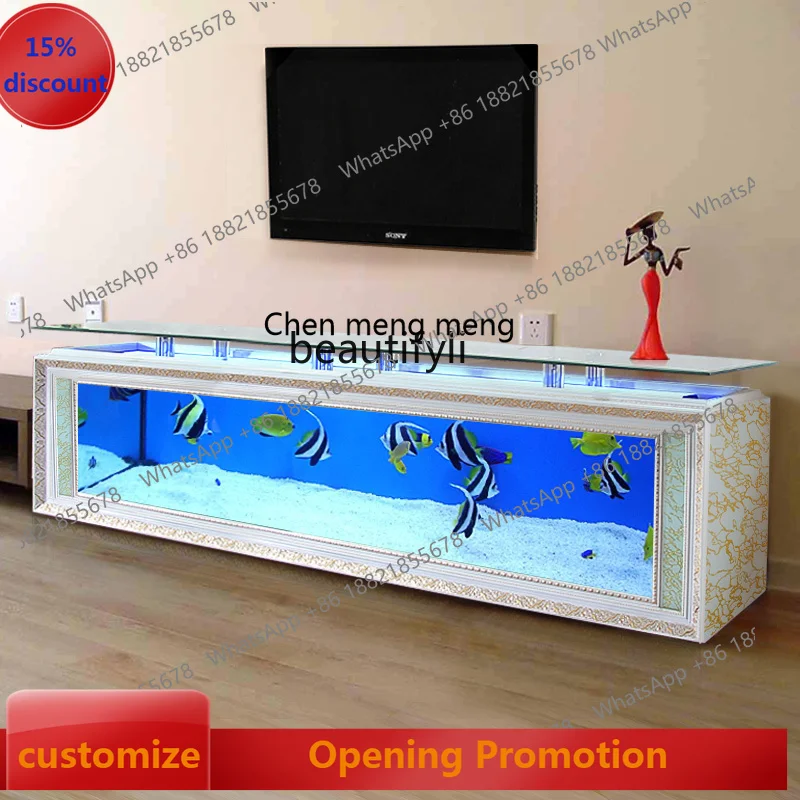 

S7486 ss European-Style TV Cabinet Fish Tank Aquarium Living Room Large Floor Glass Bar Coffee Table