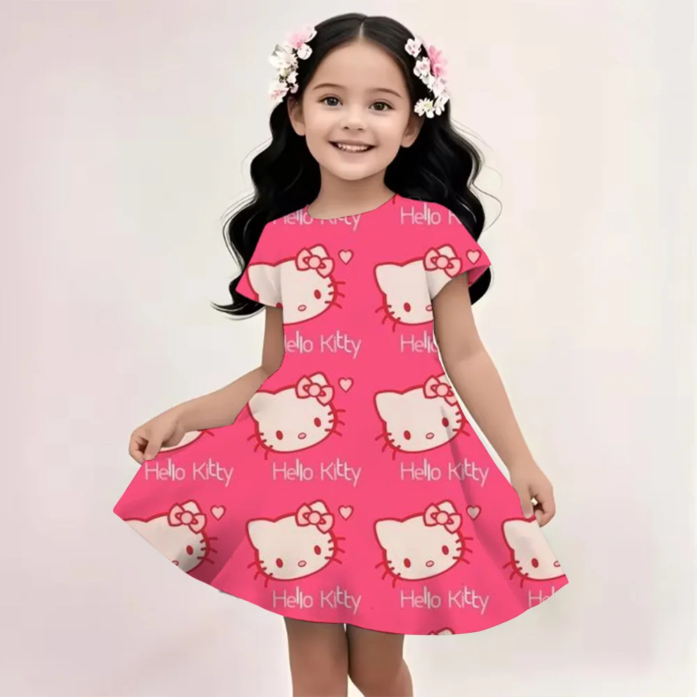 

Sanrio Hello Kitty с 3D принтом, модное милое платье с короткими рукавами и мультяшным узором, молодежная одежда для косплея, одежда Kuromi, милая одежда