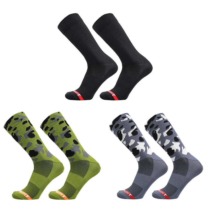 Sports Outdoor Camouflage Cycling Socks Men Cross-country Mountain Compression Bike Socks Army Green Calcetines Ciclismo