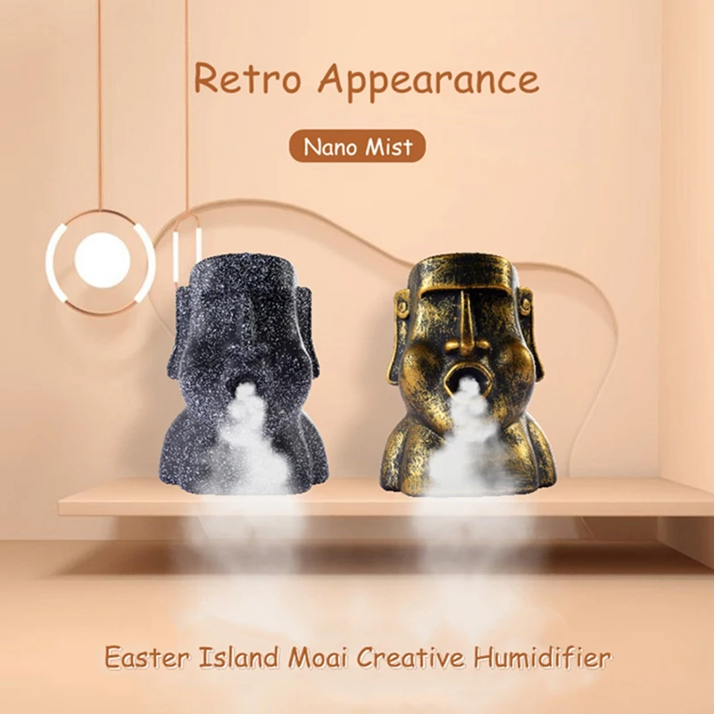 USB Rechargeable Easter Island Moai Humidifier Timing Aroma Diffuser Mist Maker Home Office Hanging Sprayer