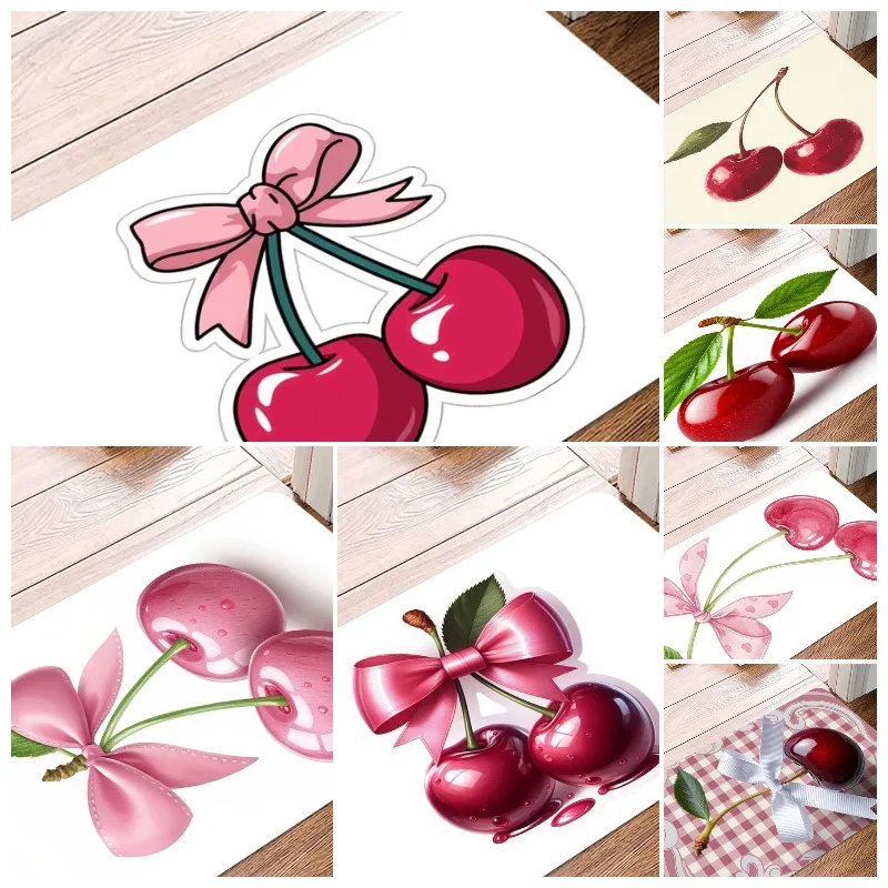 Large Cherry Printing Non-Slip Small Rug Waterproof Easy To Clean Floor Mat for Indoor Outdoor Use Durable Home Decor Fashion