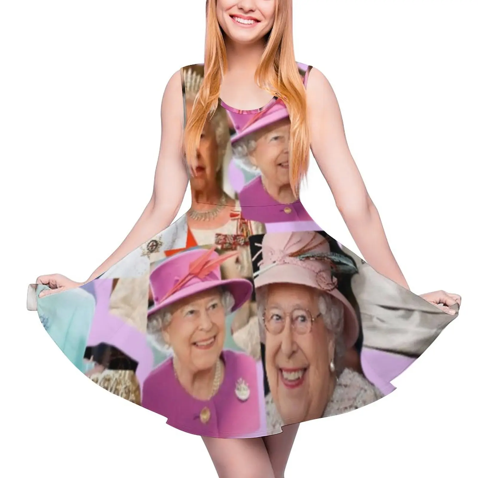 

HRH Queen Elizabeth II Dress High Waist Great Britain Korean Fashion Dresses Summer Ladies Oversize Cute Pattern Skate Dress