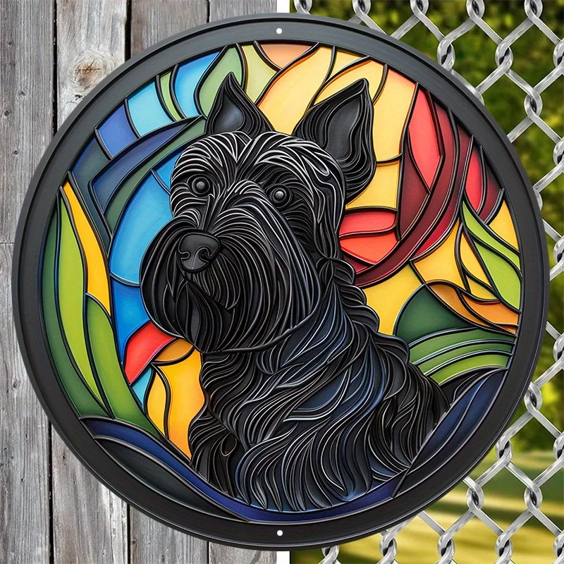 Scottish Terrier Aluminum Metal Sign, Flat Circular Wreath Logo, Weather-Resistant HD Print, Perfect for Dorm Decor