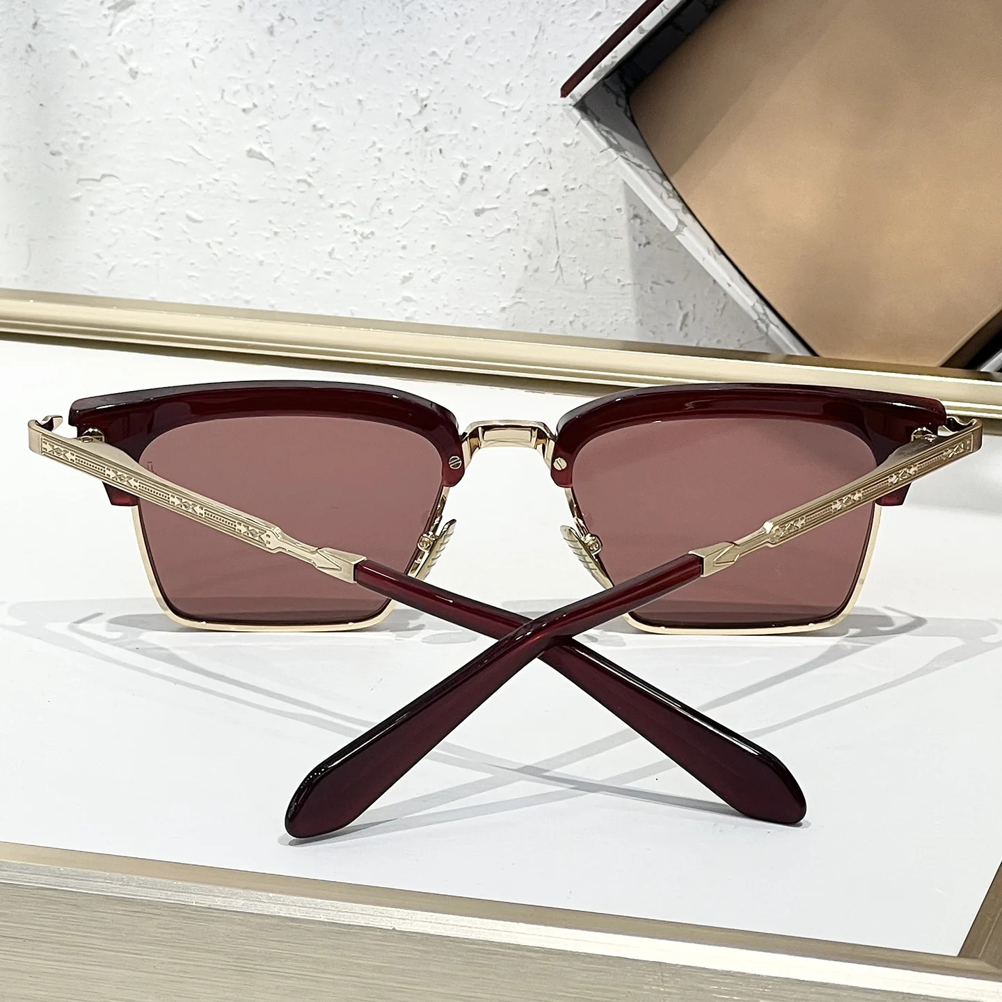 أزياء بوتيك ألين عطلة مربع اليابانية اليدوية ألياف خلات الرجال النظارات الشمسية الفاخرة في الهواء الطلق ارتداء نظارات النساء الحمراء