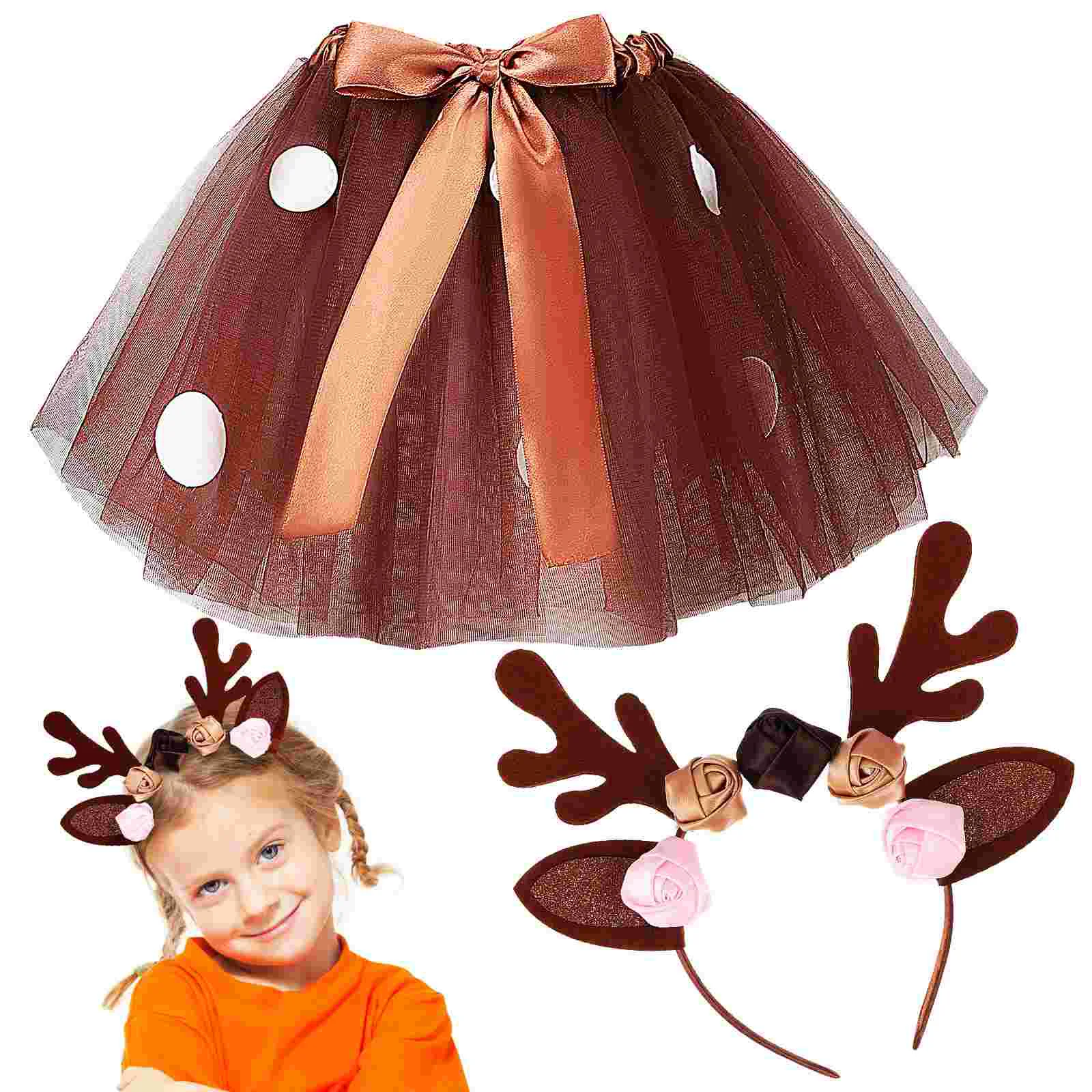 

Headband Animal Costume Skirt Costumes for Kids Deer Girls Antler Realistic Polyester Little Baby Elk