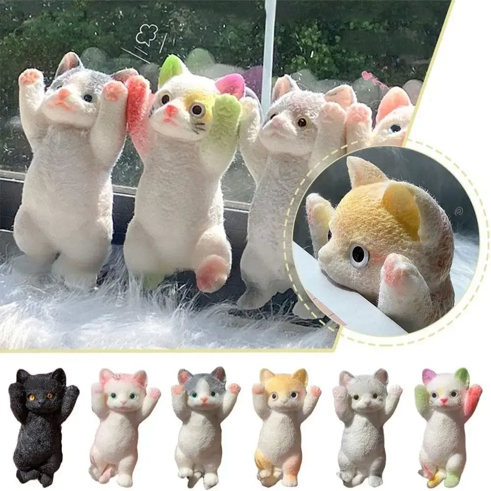 Relieving Stress Squeeze Toy Reducing Anxiety with Flocking Surface Squishy Cat Doll Cute Cat Pattern