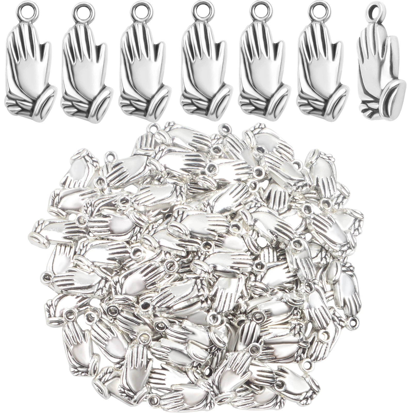 

100 Pieces Praying Hands Charms Creative Religious Prayer Dangle Pendants for DIY Bracelets Necklaces Earrings Jewelry Making