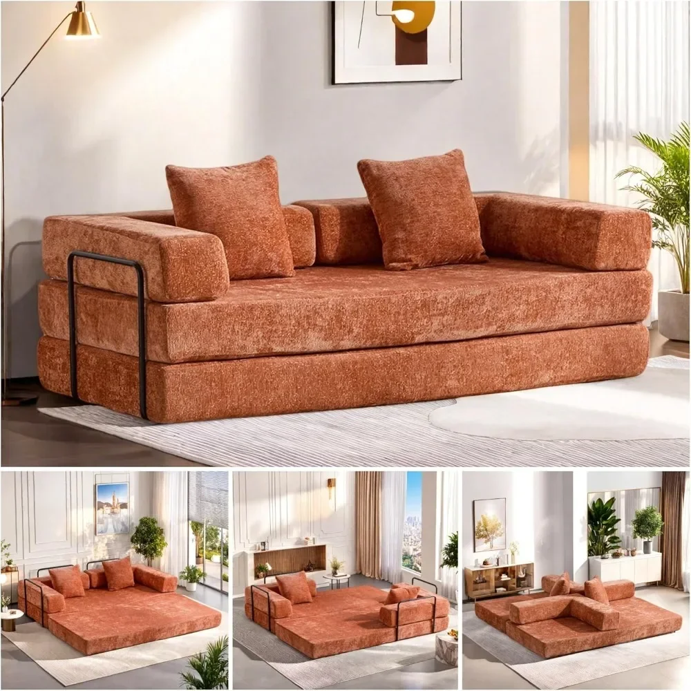 

Convertible Floor Sofa Bed, Foldable Mattress Cloud Couch with Pillow Back & Armrest,Fixed-Shape Frame,Chenille Sleeper Sofa Bed