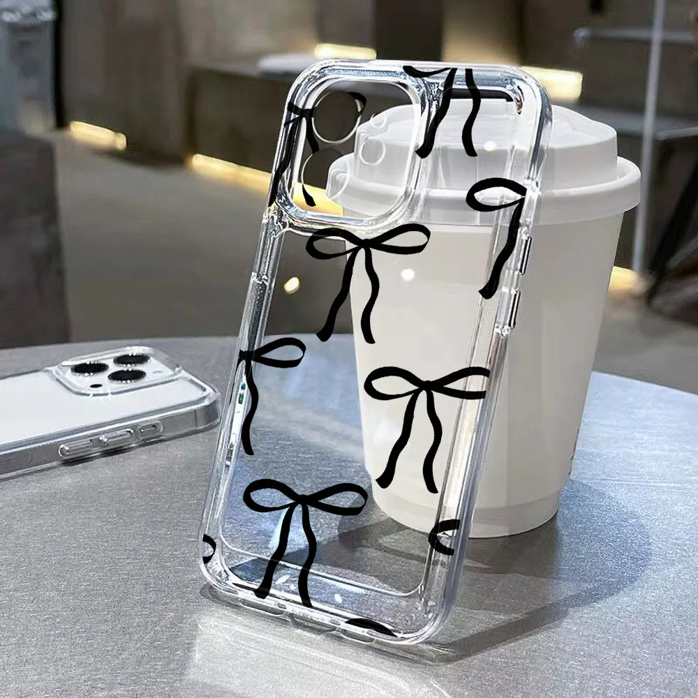 Coque de téléphone transparente avec nœud papillon, étui souple antichoc pour iPhone 13 11 Pro Max Funda iPhone 16 14 15 12 XR X XS 7 8 Plus SE 14promax