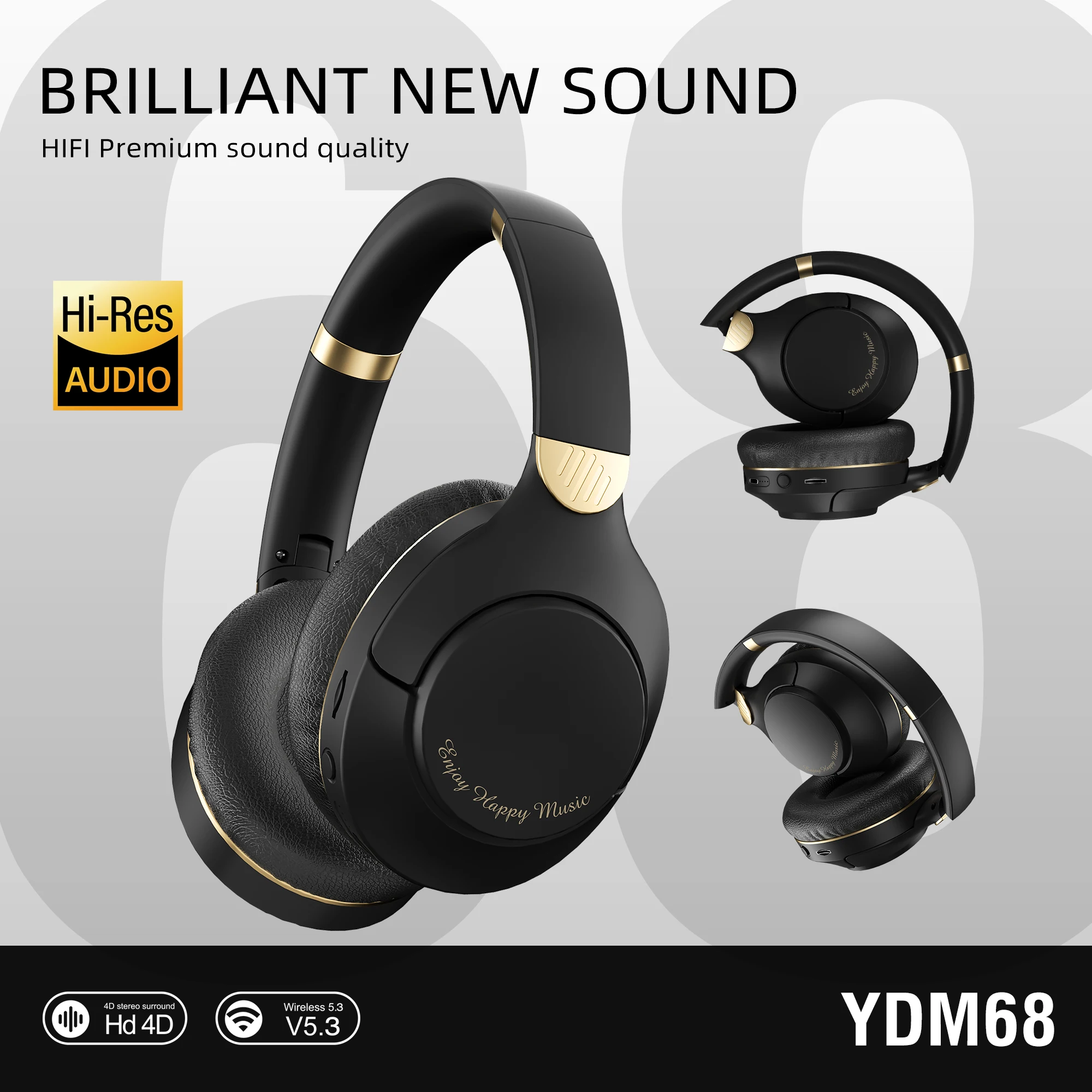 YDM68 Headphone Bluetooth Headset Gaming Headsets Over-ear Earphone Wireless Earpiece Sports with Microphone Battery Durable
