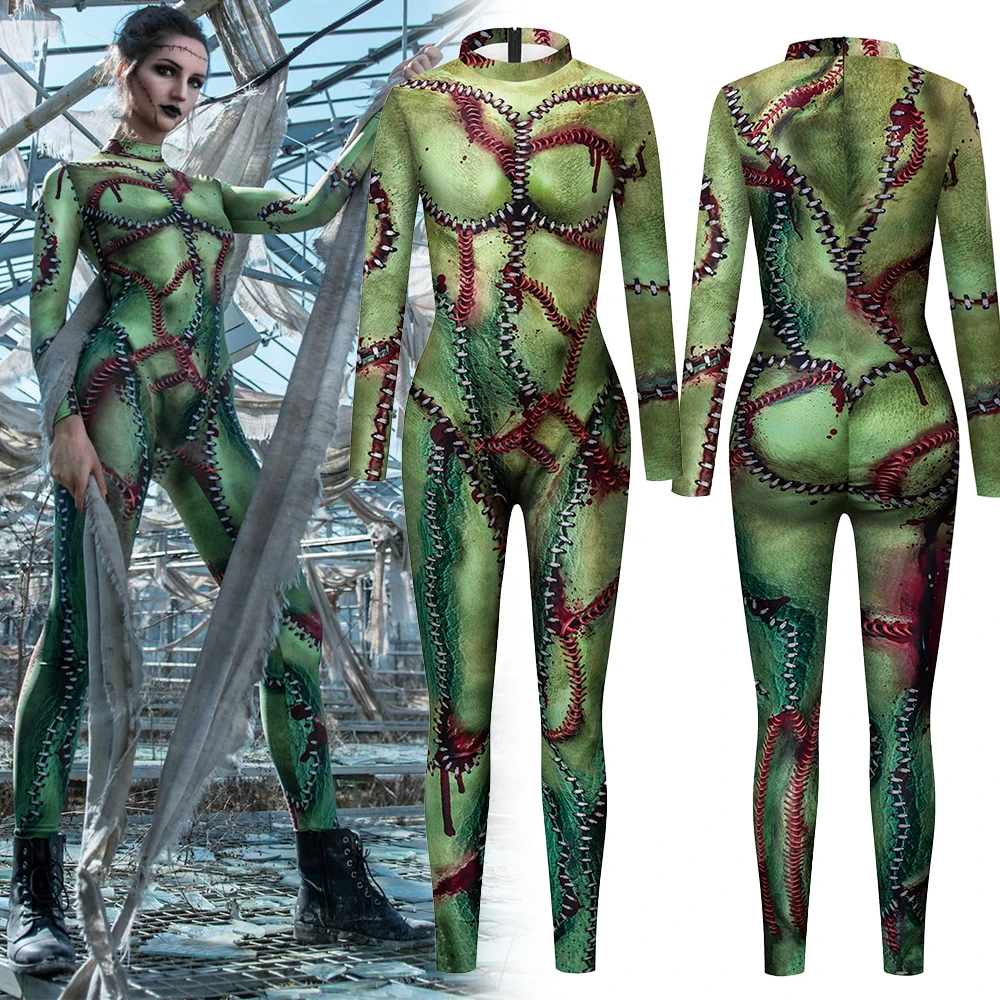 Halloween Carnival Jumpsuit Funny Green Giant Injured Role Play Long Sleeve Stretch Sexy Tight Bodysuit Clothing Outfits