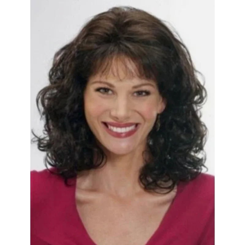 

Коричневый цвет, средние кудри, без шапочки-основы, синтетические волосы Remy, женские парики из натуральных волос Daiily