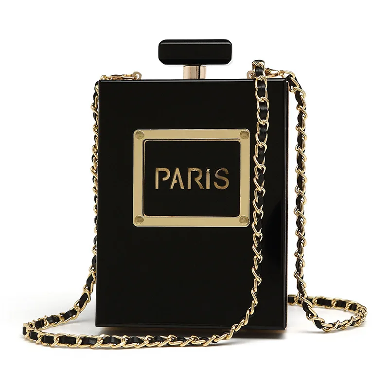 Transparent Perfume Bottle Bag Dinner Party Clutch Bag Leather Chain Crossbody Acrylic Small Square Female Bags Luxury Handbags