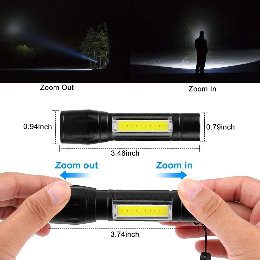 Mini linterna Led COB recargable por Usb, linterna de bolsillo con batería integrada de 14500, resistente al agua IPX4